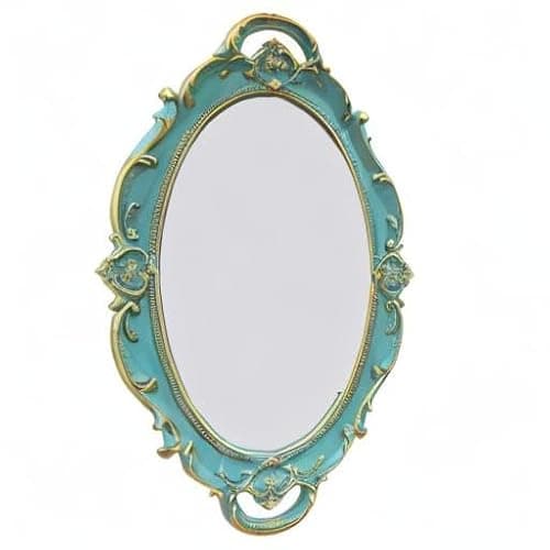 Schonee Oval Vintage Decorative Mirror Tray, Jewelry Dresser Organizer Tray, Cosmetics Makeup Storage Organizer, Serving Tray (9.8”x 14.6”) Blue 9