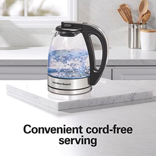 Hamilton Beach Glass Electric Tea Kettle, Water Boiler & Heater, 1 Liter, 1500 Watts for Fast Boiling, BPA Free, Cordless Serving, Auto-Shutoff & Boil-Dry Protection, Soft Blue LED (40930) 6