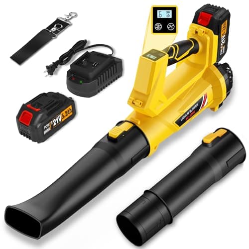 Electric Cordless Leaf Blower, 6 Speed Modes, 150 mph Max Wind Speed, 500 cfm, Digital Display Leaf Blower Cordless with 21V 5.2Ah Battery and Charger for Lawn Care & Garden Maintenance