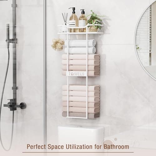 Aetyord Towel Racks for Bathroom Wall Mounted Towel Storage Organizer Wall Towel Rack for Rolled Towels（2 Tier White 7