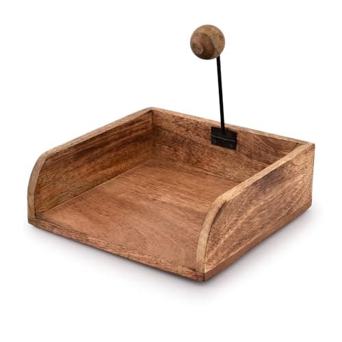 BHAVATU Rustic Farmhouse Wood Napkin Holder, Napkin Holder for kitchen Tables, Counter tops, Indoor and outdoor, Picnic, Restaurants, Cafe, Vintage Home decor (8" X 8" X 2.8") 3