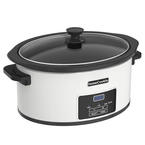 6-Quart Programmable Slow Cooker with Timer Keep Warm - Small Kitchen Appliance for Family Dinners - Serves 6+ People - Heat Settings: Keep Warm(White, Black Liner)