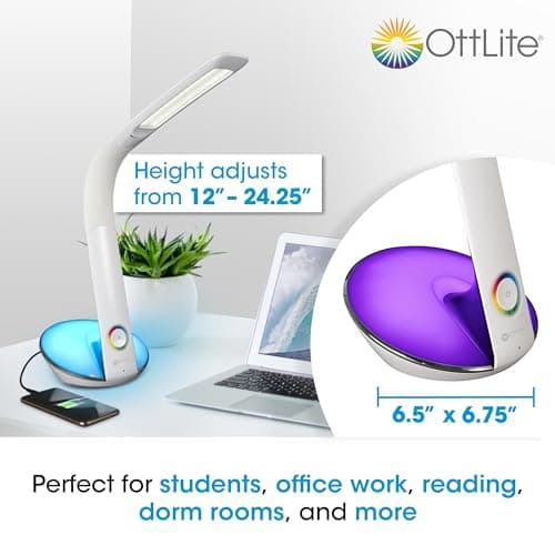 OttLite LED Desk Lamp with Color Changing Base and USB 5