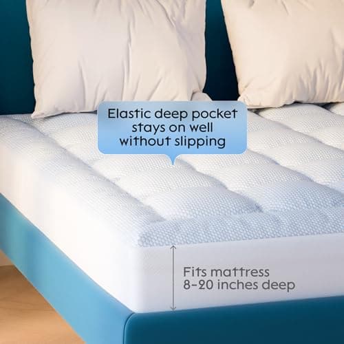 Niagara Cooling Mattress Topper Full - Premium Nylon Fabric Mattress Pad - Thick Breathable Pillow Top Mattress Pad for Back Pain Relief - Deep Pocket Fits 8-20 Inches Mattress (54x75 Inches), White 7