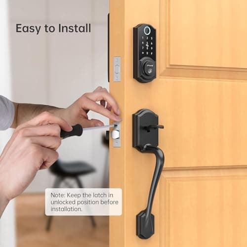 Smart Lock Front Door, SMONET Keyless Entry Door Lock with Handle, Smart Front Door Lock Set Fingerprint Smart Deadbolt Bluetooth Electronic Digital Keypad Lock, Auto Lock Work with Alexa, Black 9