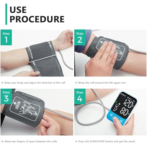 Blood Pressure Monitor Upper Arm Monitors for Home Use BP Machine with 2x120 Reading Memory Adjustable Arm Cuff 8.7"-15.7" Large Display with LED Background Light Storage Bag Light Blue 6