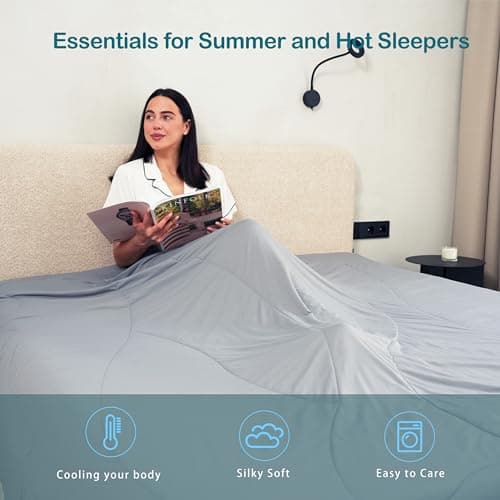 ACCURATEX Cooling Comforter Queen/Full Size, Q-max>0.45 Arc-Chill Cooling Blanket for Hot Sleepers, Lightweight Cool Blankets for Night Sweats, Silky Breathable Summer Cool Comforter,Grey(90"x90") 7