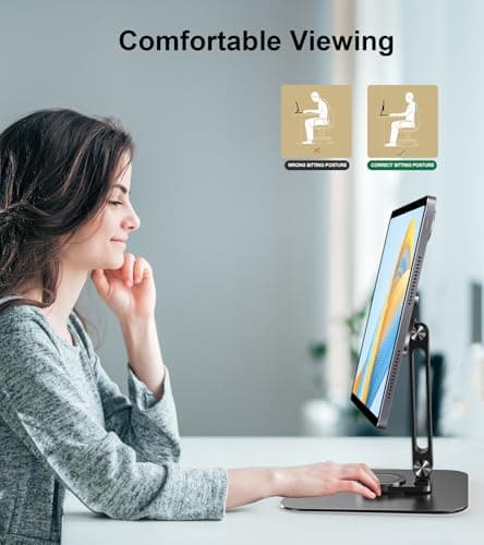 JUNEBOX Adjustable Magnetic Stand Holder for 10-18.5 Inch Small Portable Monitor Tablet, Aluminum Alloy Foldable Arm Swivel Desk POS Stand Mount for iPad Air Mini Pro 12.9 13, Samsung Galaxy Tabs 8