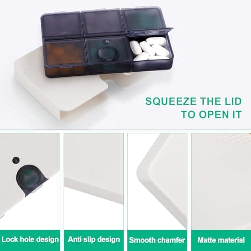 3 Mixed Colors Portable Pill Organizer, 6 Compartments Travel Pill Case for Purse or Pocket -Small Pill Box Dispenser Home Travel Supplement Semi Transparent (3 Mixed Colors) 5