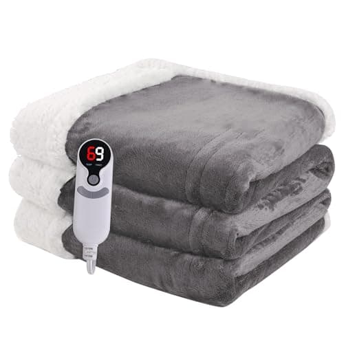 Heated Blanket Electric Blanket Full Size 72''x84'' with 9 Heating Levels, 1-10 Hour Auto Shut Off, Machine Washable, Flannel & Sherpa Soft Warming Blanket for Couch, Bed, Office - Light Grey