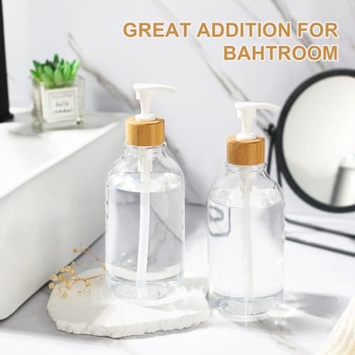 KASUNTING Clear Soap Dispenser, 2 Pack Plastic Dish Soap Dispenser for Kitchen, 17 Fl Oz Bathroom Hand Soap and Lotion Dispensers Set with Bamboo Pump, Refillable Liquid Soap Bottles 6