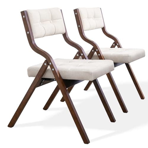 HOMEFUN Folding Chairs with Cushion, Wooden Padded Foldable Chair 2 Pack, Portable and Assembled Seat for Guests Kitchen Office Wedding and Party, Camel