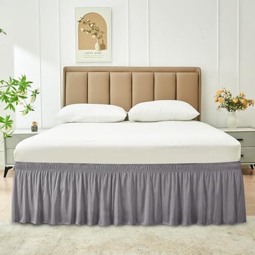 Biscaynebay Wrap Around Bed Skirts for Queen Size Beds Long Drop of 18", Silver Grey Adjustable Elastic Dust Ruffles Easy Fit Wrinkle Resistant Silky Luxurious Fabric Machine Washable 8