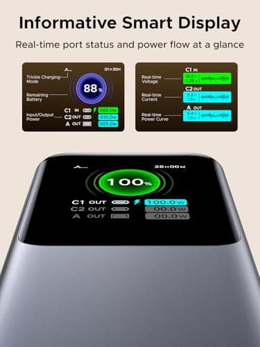 UGREEN Nexode Power Bank 20000mAh 165W with Built-in USB C Cable Laptop Travel Portable Charger, 100W Input, Fast Charging for MacBook Pro/Air/iPhone 17/16/iPad Pro/Galaxy S26 Ultra/Dell/HP and More 5