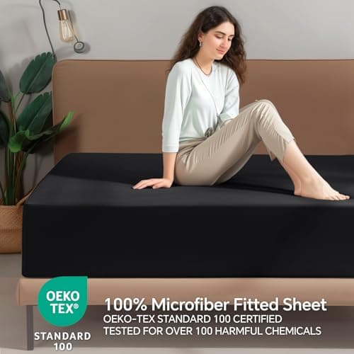ChiXpace Extra Deep Queen Fitted Sheet - Deep Pocket Single Fitted Sheet Fits 18 inch to 24 inch Mattress, Ultra Soft Bottom Sheet for Queen Size Bed, Black, 60" x 80" 2