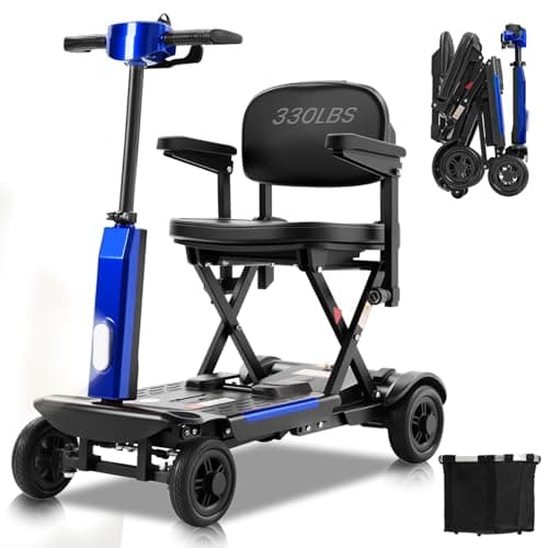 MobiCyc 20/30 Miles Range 4 Wheel Mobility Scooter for Seniors & Adults, 46 lbs Ultra Lightweight Folding Electric Powered Wheelchair w/Lithium Batteries - All Terrain Motorized, with Basket, Compact