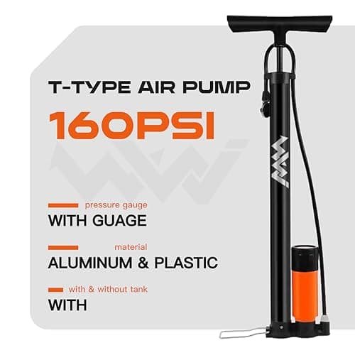 WWJ Bike Floor Pump with Gauge, Manual Hand Air Pump for Bicycle,Fits Schrader and Presta Valve Types, Portable Tire Pump Moutain Road Bikes, Car, Sport Ball High Pressure 160PSI 8