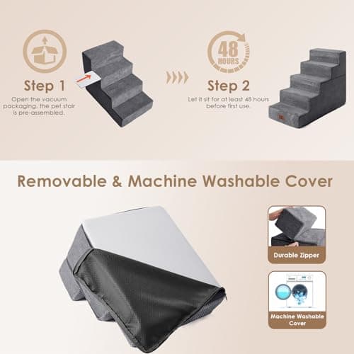 EHEYCIGA Dog Stairs for High Bed 22.5" H, 5-Step Dog Steps for Bed, Pet Steps for Small Dogs and Cats, Non-Slip Balanced Pet Ramp Indoor, Grey 6