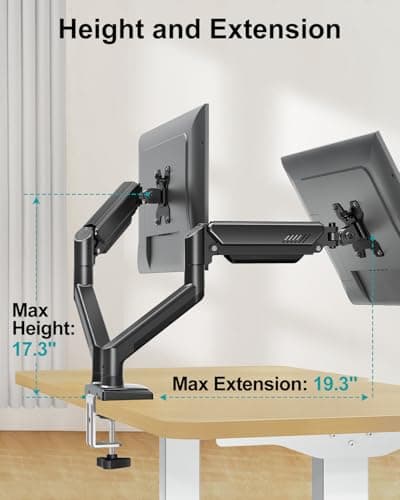 Dual Monitor Arm Desk Mount Fits 13 to 32 inch Computer Screens, Holds 4.4 to 22lbs Display VESA Mount, Adjustable Double Monitor Stand with Clamp/Grommet Base, 75/100mm Bracket, Black, Freelift 5