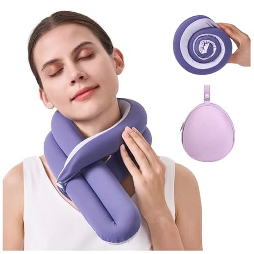KPNEOL Travel Pillow, Neck Pillow – Ergonomic Memory Foam Pillow for Airplane, Adjustable & Ultra-Lightweight with Dual-Sided Fabric for Flight, Car, and Office Use, Purple