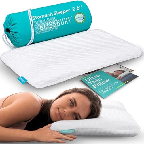 BLISSBURY Stomach Sleeping Pillow – Ultra Thin 2.6" Memory Foam for Neck and Cervical Support | Flat Pillow for Belly Sleeper | Low Loft Design for Comfort and Better Sleep