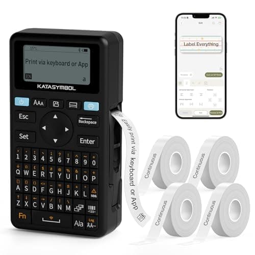 SUPVAN E11 Bluetooth Label Maker Machine with 4 Tapes, Support Keyboard & App with 30+ Fonts and 660+ Icons, Rechargeable Inkless Labeler for Home, Kitchen, Office, School, Organization, Black