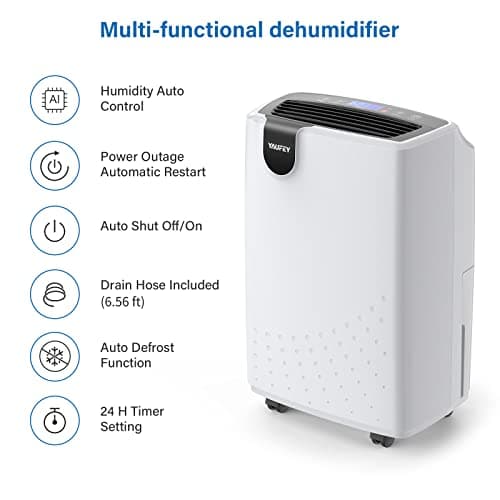 Yaufey 2500 Sq. Ft Dehumidifier for Home and Basements with Auto or Manual Drainage, 0.48 Gallon Water Tank Capacity -Low Noise and 24 Hr Timer 5