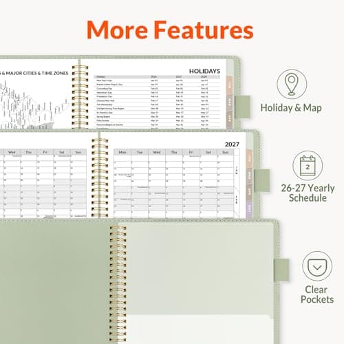 SUNEE 2026-2027 Weekly & Monthly Planner 6.4"x8.5" - 12 Month (July 2026 - June 2027), Vegan Leather Cover Planner Academic Year Calendar, Pocket, Notes, Monthly Tab, Green 6