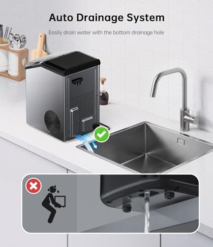 Ice Maker Nugget Countertop 40LBS Pebble Ice Machine,Quick Ice Making,Soft Crunchy Sonic Portable Small Frozen Ice Makers, Quiet Anti-Scale Self Cleaning Tabletop/Office/Home/Party/Camping,Metal Black 6