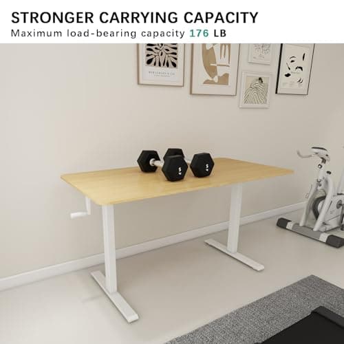Win Up Time Whole Piece Desktop Manual Standing Desk Adjustable Height- Crank Stand Up Desk, Sit Stand Desk with Frame Computer Desk 55 x 24 Inch, Maple 6