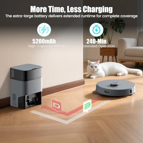 AIRROBO T25+ Robot Vacuum and Mop Combo, 5500Pa Suction, Pet Area Smart Boost, Carpet Detection, Tangle-Free Brush, LDS Mapping, APP Control, 3.5L Self-Empty Bin for Hard Floors, Carpets, Pet Hair 7