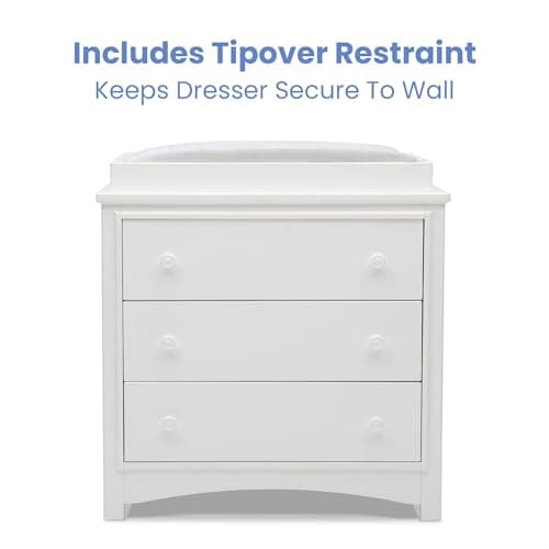 Delta Children Perry 3 Drawer Dresser with Changing Top and Interlocking Drawers, Bianca White 8