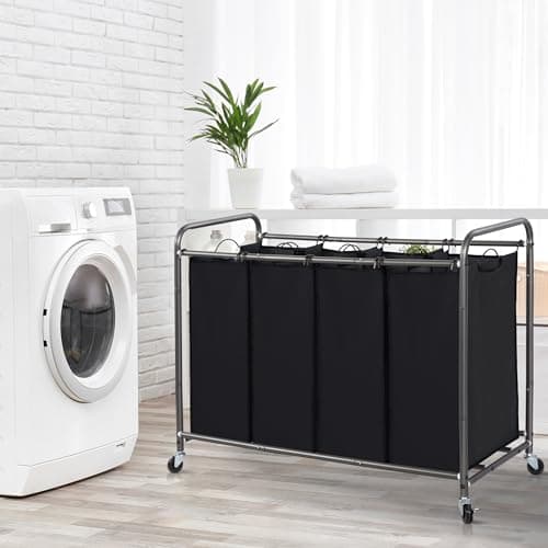 STORAGE MANIAC Laundry Sorter 4 Section, 47.8 Gal (181 L) Laundry Hamper with Wheels, Clothes Divider Basket Sorter, Clothes Separator Hamper Cart with Wheels and Removable Bags, Black 6