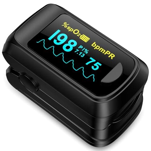 Fingertip Pulse Oximeter Blood Oxygen Saturation Monitor Pulse Ox, Heart Rate and Fast Spo2 Reading Oxygen Meter with OLED Screen Included Lanyard and 2 X AAA Batteries