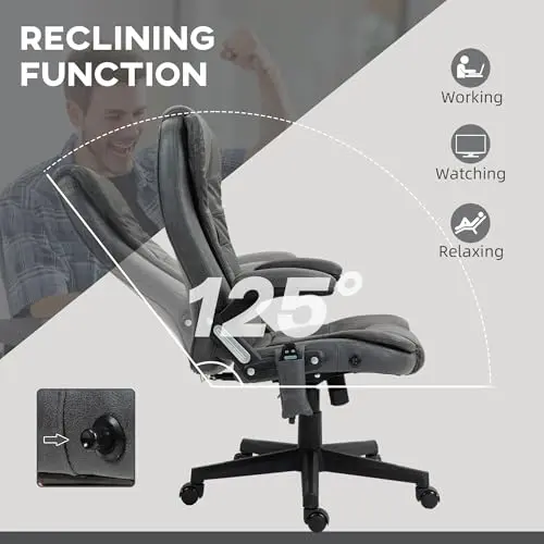 HOMCOM 6 Point Vibrating Massage Office Chair with Heat, Microfiber High Back Executive Office Chair with Reclining Backrest, Padded Armrests and Remote, Dark Gray 7