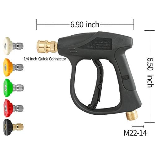 Sooprinse High Pressure Washer Gun,3000 PSI Max with 5 color quick connect Nozzles M22-14 hose connector 3.0 TIP 9