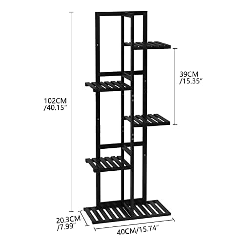 Laiensia 5 Tier Bamboo Plant Stand Rack 6 Potted Multiple Flower Pot Holder Shelf, Indoor&Outdoor Planter Display Shelves for Patio Garden, Living Room, Corner Balcony and Bedroom,Black 6