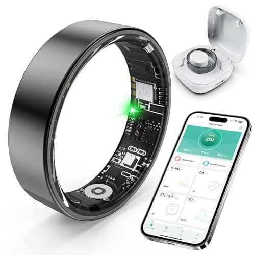 SARUNN ER Smart Ring with Sleep Monitoring, Step Counting, Heart Rate, Blood Oxygen, Blood Pressure for iPhone and Android, No Subscription Fee, IP68 Waterproof Health Tracker (Black, 9)