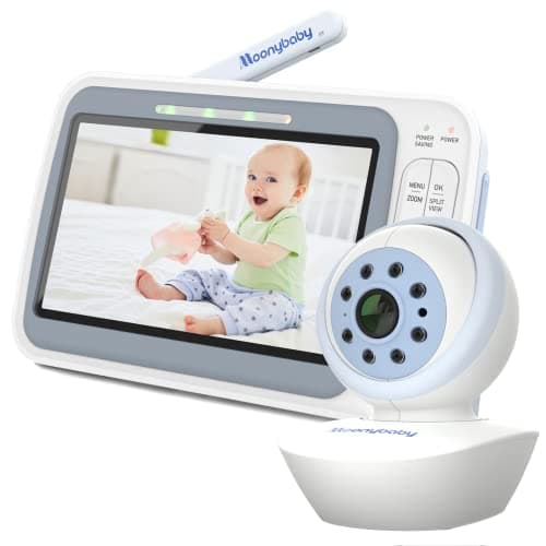 Moonybaby Low EMF Long Range 5" HD Baby Monitor with Camera and Audio, Auto Noise Reduce, PTZ Camera, Baby Room Temperature Sensor, Auto Night Vision, Lullaby