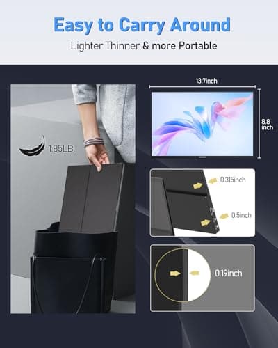 2.5K 144Hz Portable Gaming Monitor 16", 2560x1600, Plug & Play, 100% sRGB, 500nits, 16:10, Eye Care Second Computer Display with Speakers for Laptop, PC, Mac, P-S4/5, Sw-tch, X-BO, USB-C/HDMI, (K16G) 8