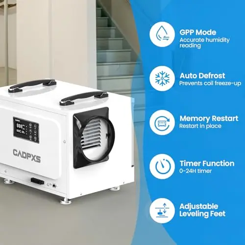 CADPXS Crawl Space Dehumidifier, 125 Pints Commercial Dehumidifiers with Drain Hose, Dehumidifier for Crawlspace, Basements & Water Damage Use, Auto Defrost & Memory Restart, cETL Listed 5