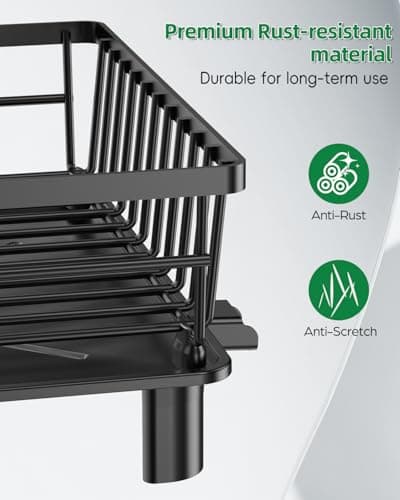 CosyPic Dish Drying Rack for Kitchen Counter, Stainless Steel Drainer Anti Rust, Smart Drainage System Drainboard with Detachable Cutlery Holder, Handwash Dish Helper for Home, Apartment Space Saving 6