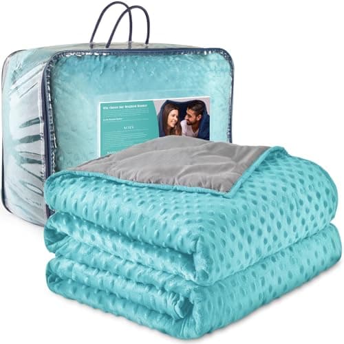 WINKAURA 30LB Weighted Blanket for Adults 86"x 90" Aqua Color, 2-Sided Microfiber Blanket with Premium Glass Beads, Cooling & Heating All-Season Thick Blanket 8