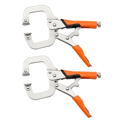 6 Inch C Clamp, Heavy Duty Vise Grip Locking Pliers Adjustable Face Clamp for Woodworking, Welding and Pocket Hole Joinery, 2 Packs (Orange, 6 Inch)