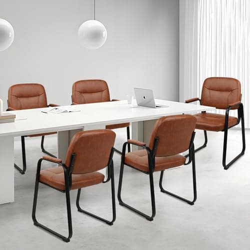 CLATINA Waiting Reception Chairs No Wheel, Leather Guest Chair with Padded Arms, Modern Brown Office Desk Chairs with Sled Base for Office Meeting Conference Room Lobby Home Living Room (2 Pack) 10