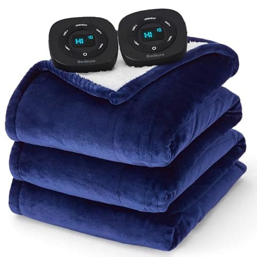 Bedsure Electric Blanket Queen Size - Dual Control Heated Blanket Queen, Fast Heating with 10 Time Settings & 10 Heat Settings, Warm Gift for Grandma (84x90 inches, Pageant Blue)