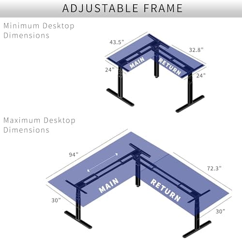 VIVO Electric Triple Motor Height Adjustable 3 Leg Corner Desk Frame, up to 300lbs, Sit Stand Ergonomic L Shaped Frame Only, Black, DESK-V130EB 6
