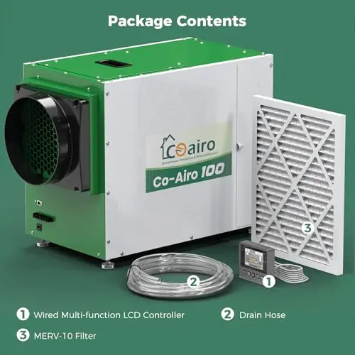 COAIRO Whole House Dehumidifier 90 Pint with Fresh Air Function, Crawl Space Dehumidifier with Drain Hose Up to 2300 sq. ft. for Grow Tent, Whole House, Commercial, Basement, Water Damage 7