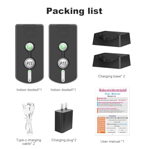 JIAN BOLAND Intercoms Wireless for Home Portable Two Way Wireless Voice Intercom Doorbell with 1/2 Mile Range 3 Volume Levels-Rechargeable Battery - 2 Way Voice Intercom for House 7