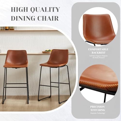 Sweetcrispy Counter Height Bar Stools Set of 2, 30 inch Height Stool Faux Leather Barstools with Back, Armless Kitchen Island Countertop Comfortable Modern Chairs with Metal Legs - Brown 6